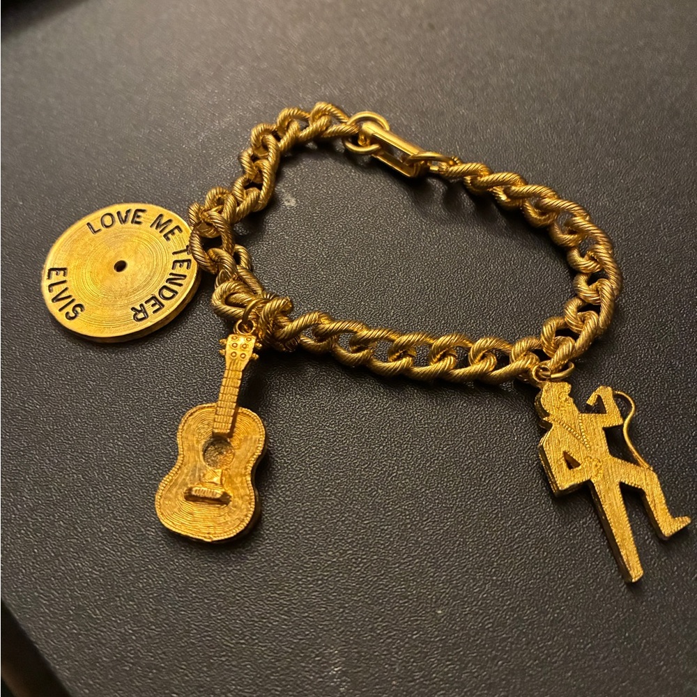 Gold Charm Bracelet with Guitar and Elvis Stamp - Picture 2 of 10